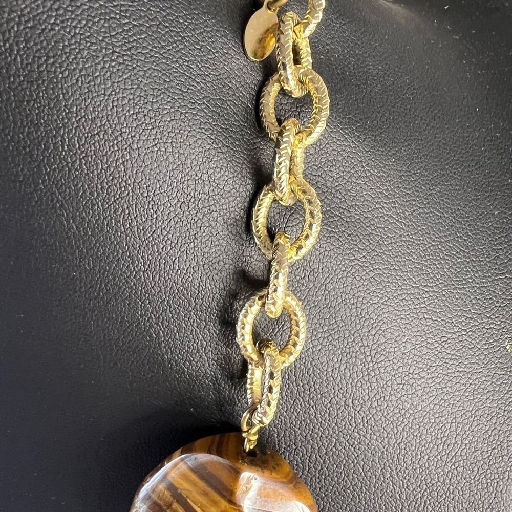 Vintage Lee Angel Gold-Tone Tigers Eye Necklace 24” D1 - Picture 3 of 5